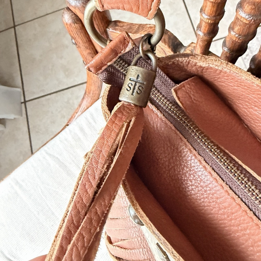 STS Ranchwear Boho Fringe Crossbody Purse Tan Leather Handbag Conceal Carry - Picture 3 of 16